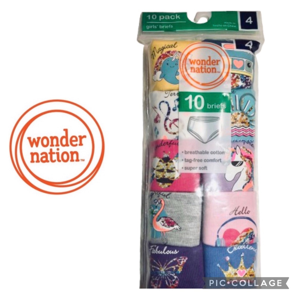 $9🔥NEW WONDER NATION Girls Briefs Panties 10-Pack Size 4 Multicolor